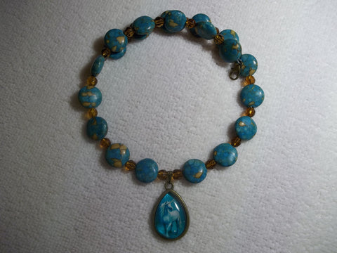 Memory Wire Turquoise Caramel Glass Beads Unicorn Choker Necklace (N1078)