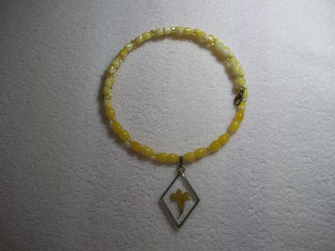 Memory Wire Yellow Crystal Glass Beads Dried Flower Diamond Pendant Choker Necklace (N1080)