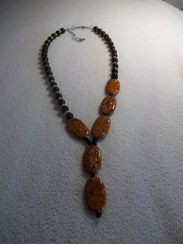 Black Gold Glass Beads Oval Speckled Beads Tie Shape Necklace (N1105)