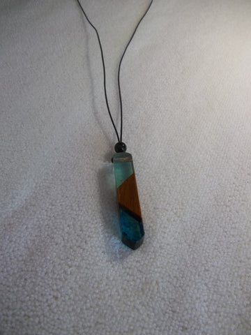 Black Cord Black Bead Blue Cyrstal with Wood Necklace (N1109)