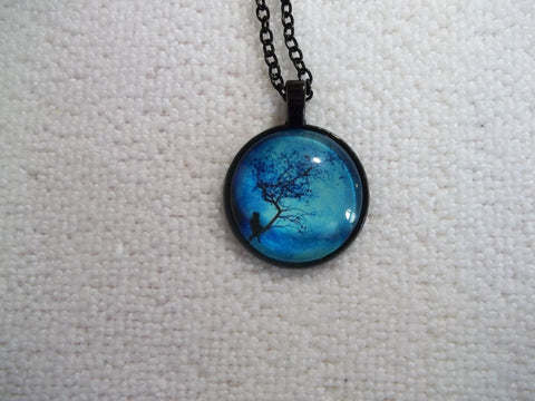 Black Bubble Pendant Cat in Tree Necklace (N1152)