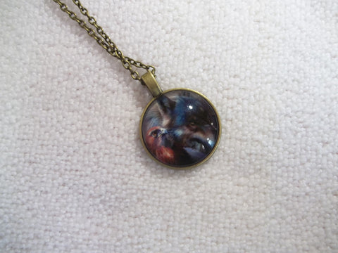 Bronze Bubble Pendant Wolf with Hawk Necklace (N1155)