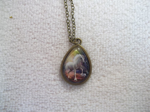 Bronze Tear Drop Bubble Pendant Unicorn Necklace (N1157)
