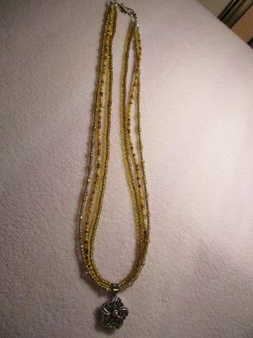 Tan Three Strand Glass Seed Beads Snap Button Star Necklace (N1173)