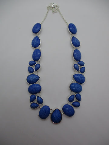 Silver Blue Charms Choker Necklace (N1229)