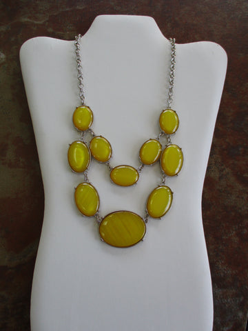 Silver Yellow Double Row Pendants Choker Necklace (N1243)