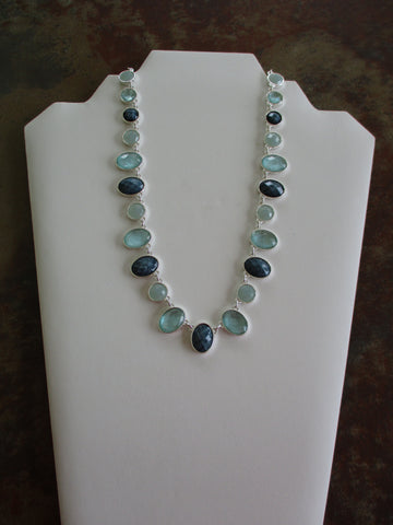 Silver Light Blue Dark Blue Charms Choker Necklace (N1259)