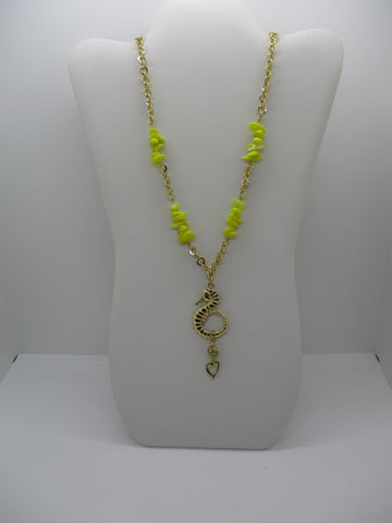 Gold Chain Yellow Rock Chips Gold Seahorse Pendant Necklace (N1324)