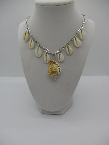 Silver Chain Choker Shells Necklace (N1343)