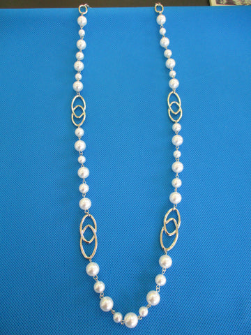 Long Silver Chain Pearls Necklace (N1381)