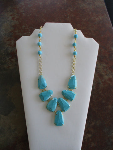Gold Chain Gold Turquoise Glass Beads Turquoise Pendants Necklace (N1439)