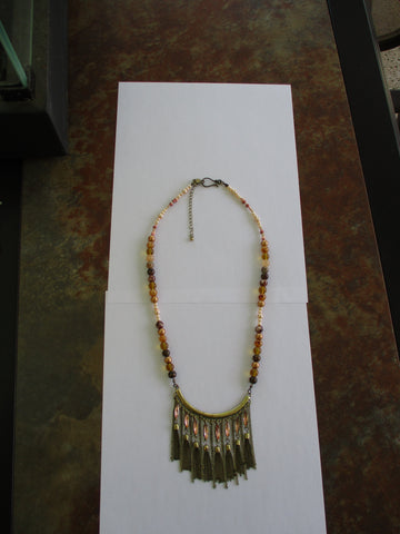 Multi Brown Glass Beads Bronze Pendant with Chains And Bling Necklace (N1461)