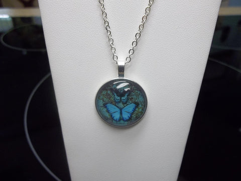 Silver Double Butterfly Bubble Necklace (N435)