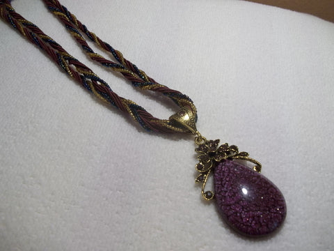 Burgundy Braided Tear Drop Flower Necklace (N447)