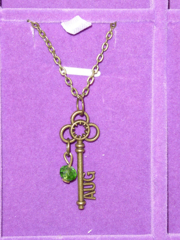 Bronze Key August Birthstone Necklace (N526)