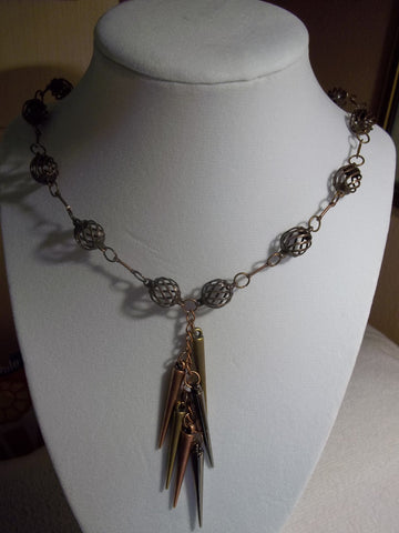 Bronze Round Metal Ball Chain w/Multi color Cones Necklace (N579)