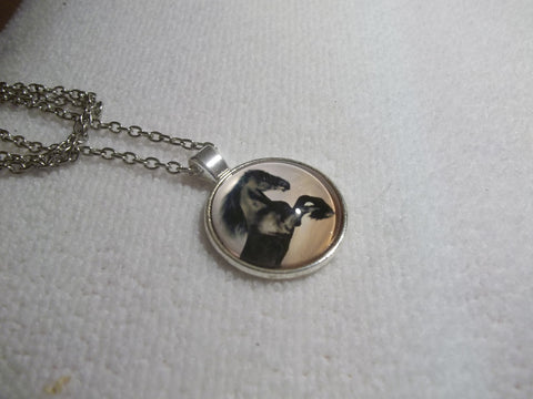 Silver Bubble Black Horse Necklace (N676)