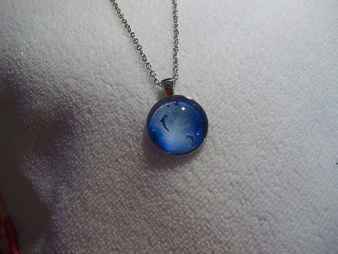 Silver Bubble Two Small Dolphin Necklace (N716)