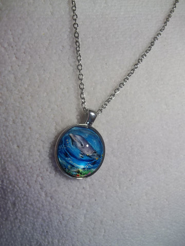 Silver Bubble Dolphin with Head out of Water Necklace (N717)