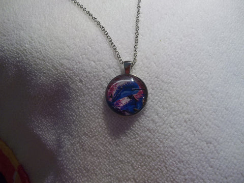 Silver Bubble Two Dolphin Pink Ocean Necklace (N719)