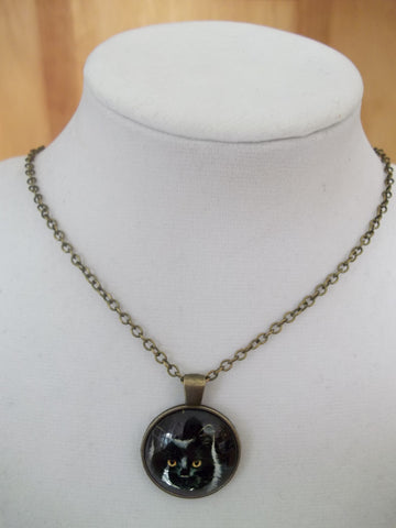 Bronze Bubble Long Hair Black Cat Necklace (N923)