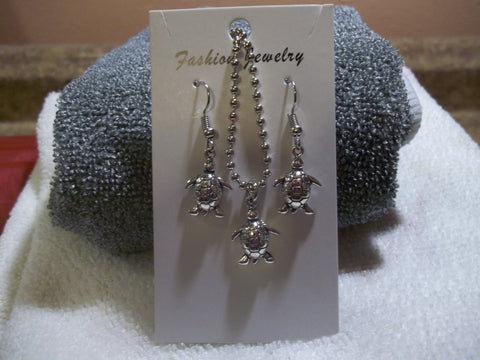 Silver Turtle Necklace Earring Set (NE435)