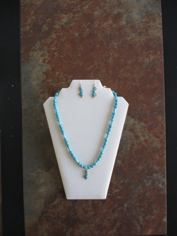 Turquoise Glass Beads Silver Turquoise Pendant Necklace Earrings Set (NE534)