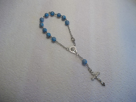 Light Blue Silver Dots Bracelet Rosary (R110)