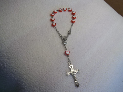 Red White Hearts Bracelet Rosary (R112)